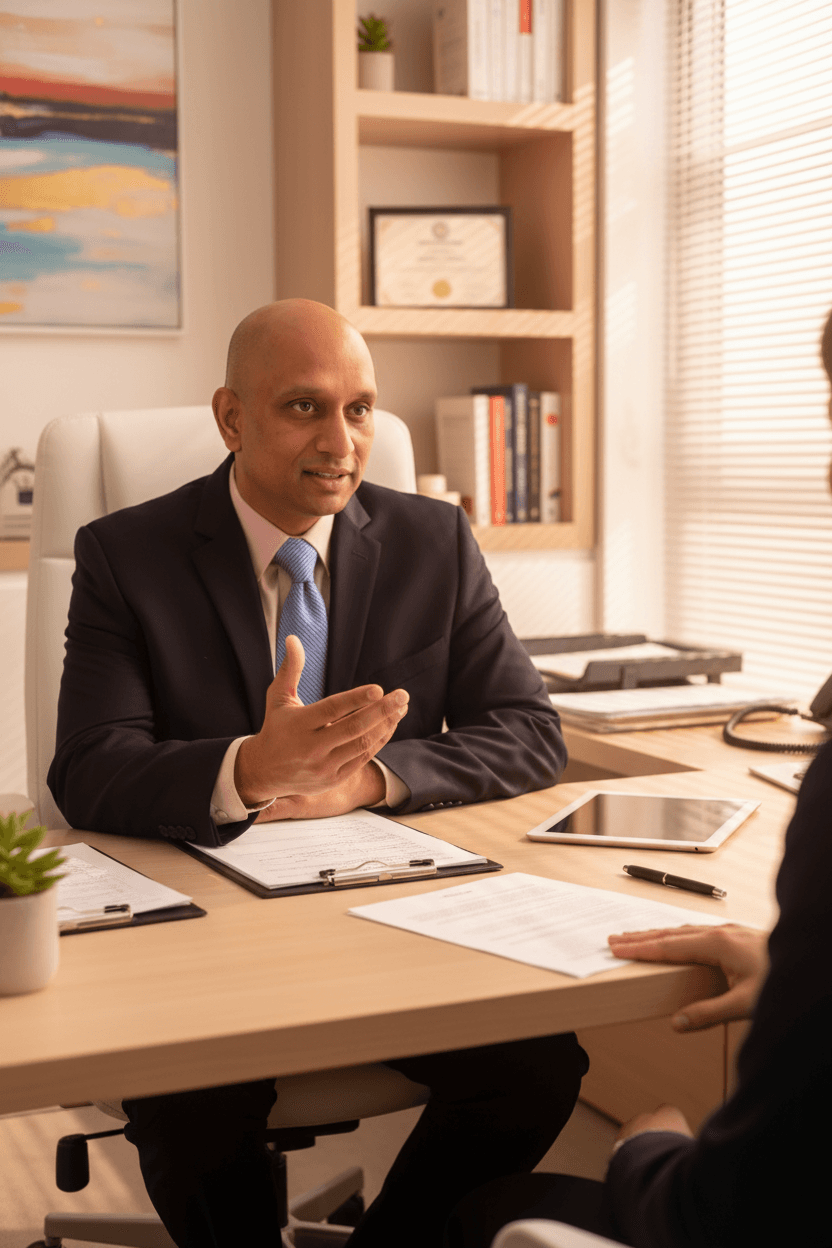 Dr. Prem Thurairajah consulting with a patient